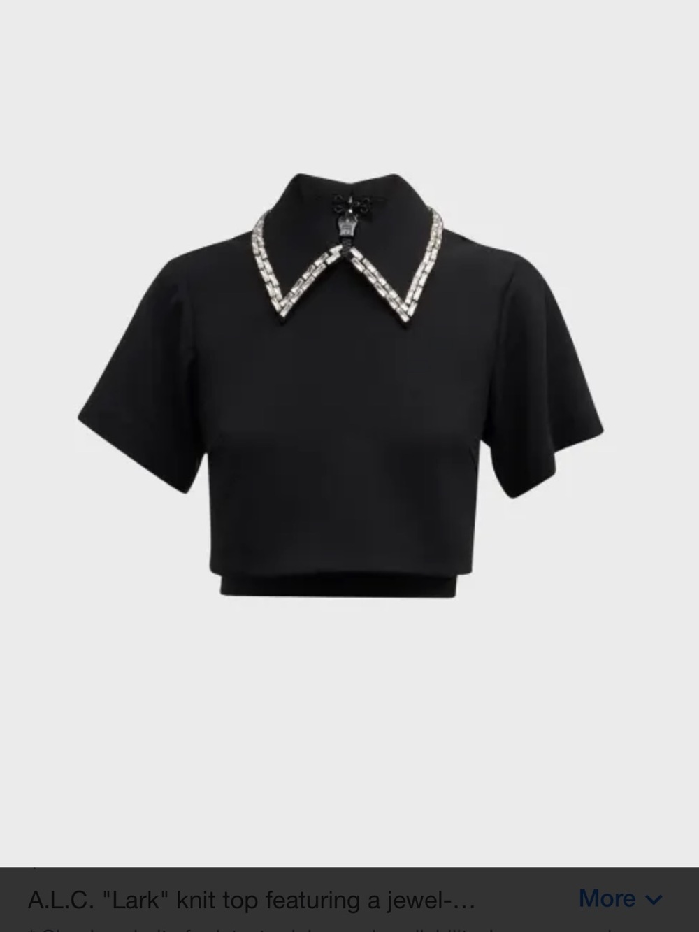 A.L.C. Black Cropped Knit Top with Jewel-Trim Collar